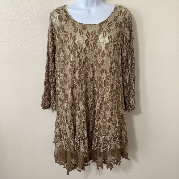 Lady Noiz Lagenlook Fairycore Boho Hippie Fairy Grunge Lace Tunic Top One Size - Picture 1 of 12
